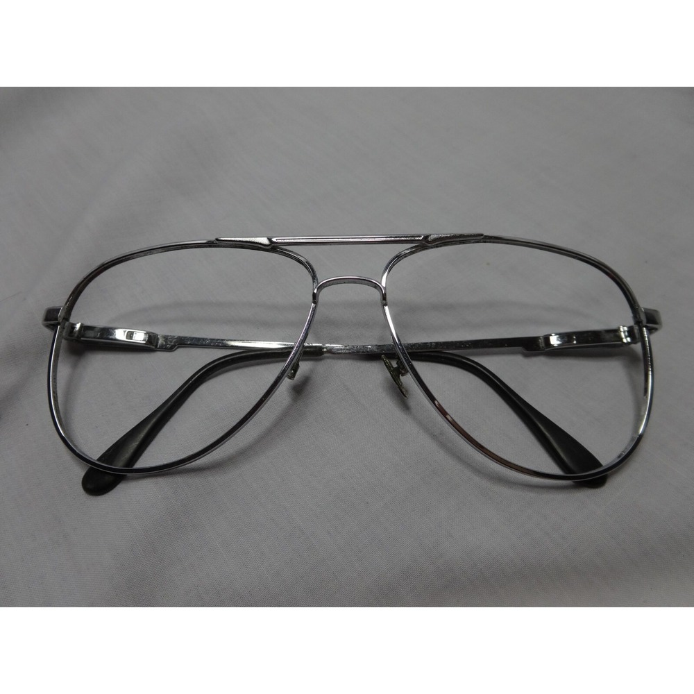 Vtg  70s White Brass Double Bridge‎ Silver Aviator Eyeglass Frames Only No Brand